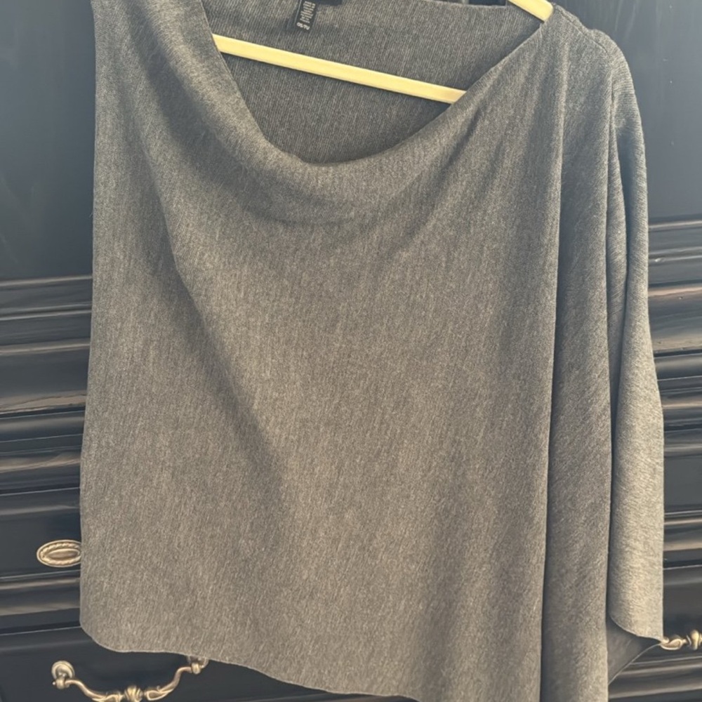 Eileen Fisher Gray Knit Poncho with Cowl Neck